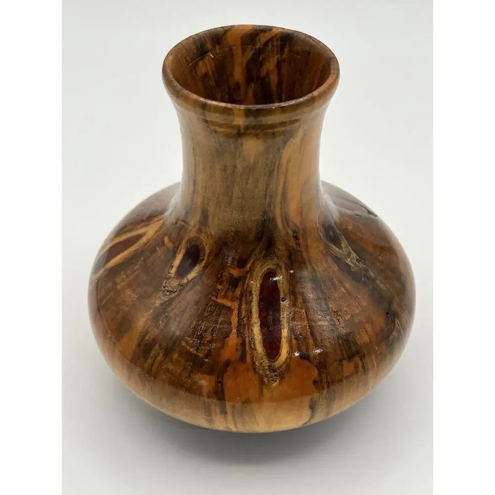 VTG Rare Norfolk Island Pine Hand Turned Wood Vase By D. Van Doren Artist signed